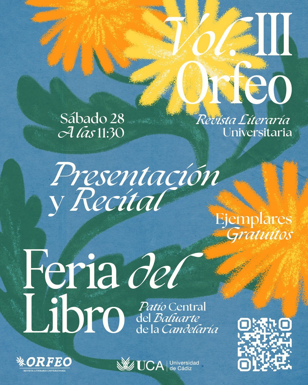 Alumnos de Filosofía y Letras presentan su revista literaria, Orfeo, en la Feria del Libro de Cádiz. Sábado 28 de junio, 11:30 en el Baluarte de la Candelaria. 