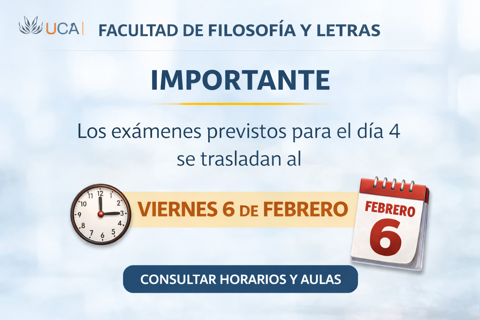 URGENTE. Redistribución de exámenes por causa del cierre del día 4