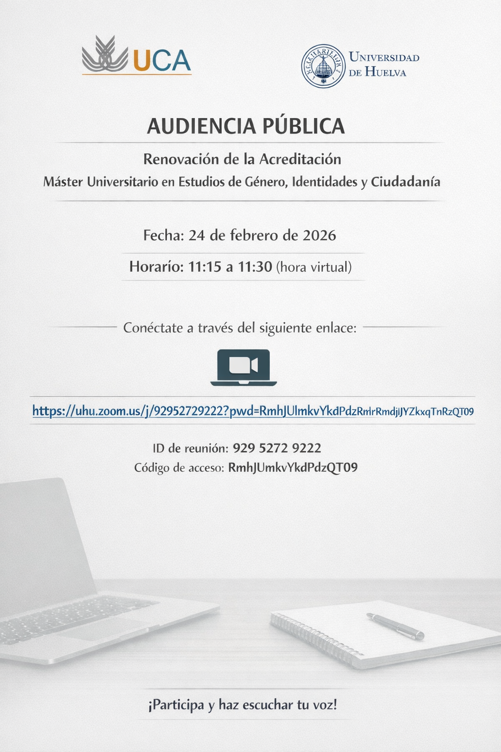 Audiencia de la ACCUA- Máster Universitario en Estudios de Género, Identidades y Ciudadanía (UCA-UHU)